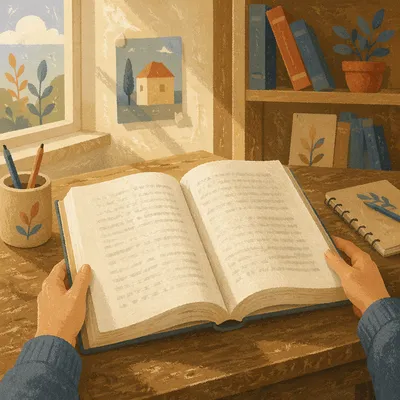 Open Study Book in Morning Light