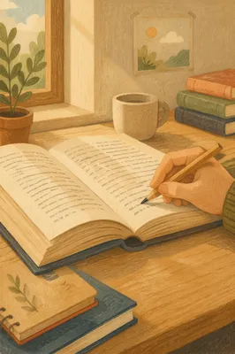 Open Book Reading Close-Up on Study Desk