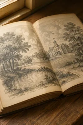 Open Vintage Book in Warm Study Light