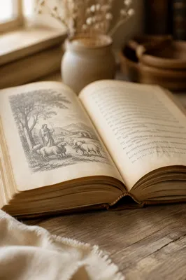 Vintage Open Book in Warm Study Light