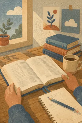 Open Study Bible in Morning Classroom Light