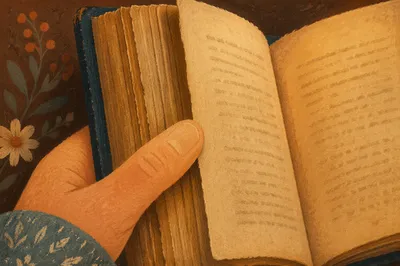 Warm Close-Up of Open Aged Book