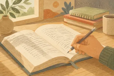 Open Book Study Desk Close-Up