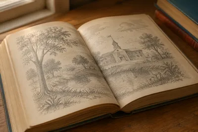 Open Vintage Book in Warm Study Light