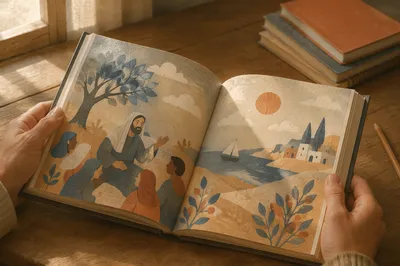 Open Book Reading in Warm Study Light