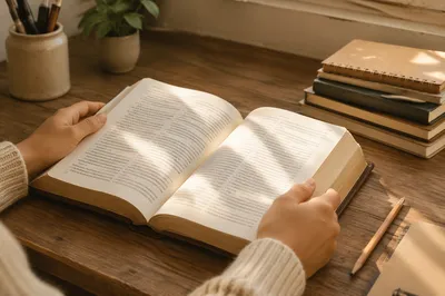 Open Study Book in Morning Light