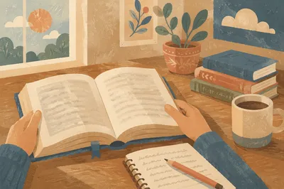 Open Study Bible in Quiet Classroom