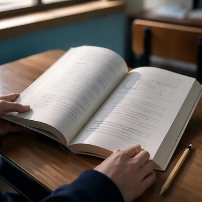 Open Textbook on Wooden Study Desk