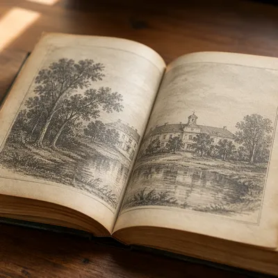 Open Vintage Book in Warm Study Light