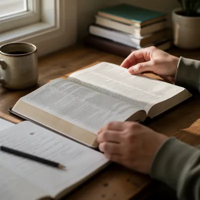 Open Study Bible in Quiet Classroom