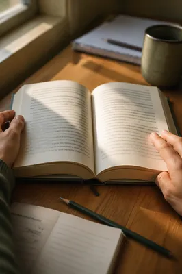 Open Book Close Up on Study Desk
