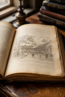 Vintage Open Book on Wooden Study Desk