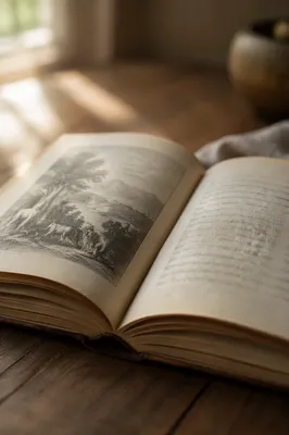 Open Vintage Book in Warm Study Light