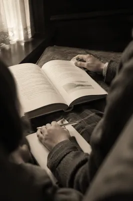 Sepia Close Up of Children Reading