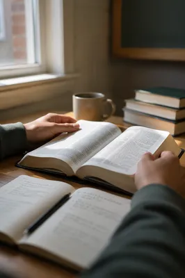 Open Study Bible in Quiet Classroom