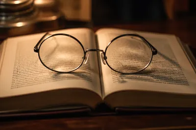 Open Study Book with Reading Glasses