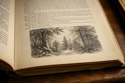 Vintage Open Storybook on Wooden Desk