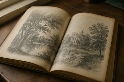 Open Vintage Book in Warm Study Light