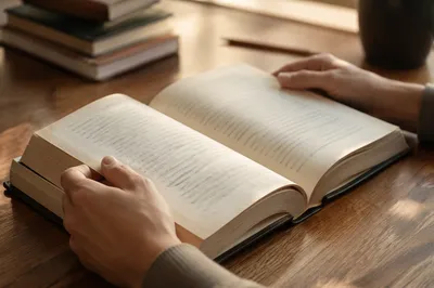 Open Book Reading on Wooden Study Table