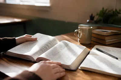 Open Study Bible in Quiet Classroom