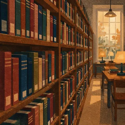 Organized Library Bookshelf Spine View