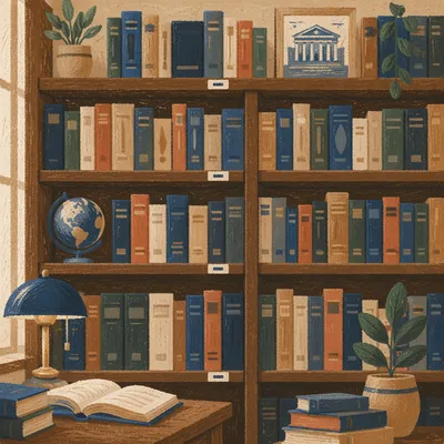 Organized Library Bookshelf Spine View