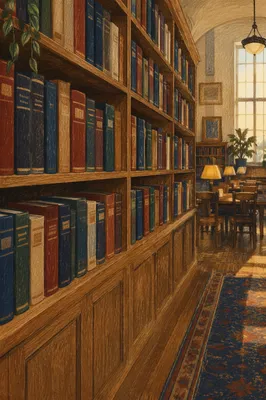 Organized Library Bookshelf Spine View