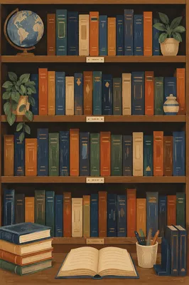Organized Library Bookshelf Spine View