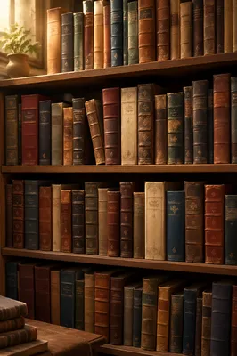 Vintage Library Bookshelf Spine View
