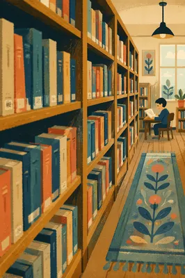 Organized Library Bookshelf Spine View