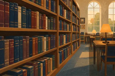 Organized Library Bookshelf Spine View