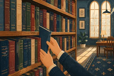 Organized Library Bookshelf at Spine Level