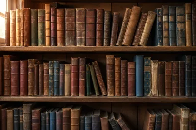 Organized Vintage Library Bookshelf Spine View