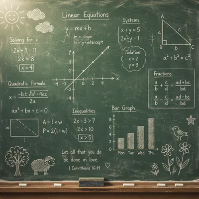 Classic Chalkboard with Handwritten Math Equations
