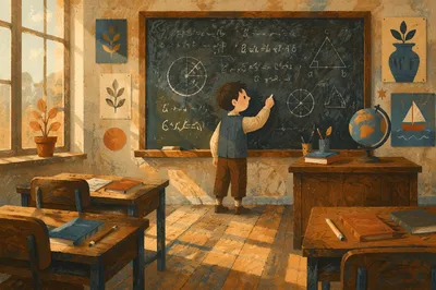 Classic Chalkboard Math Classroom Scene