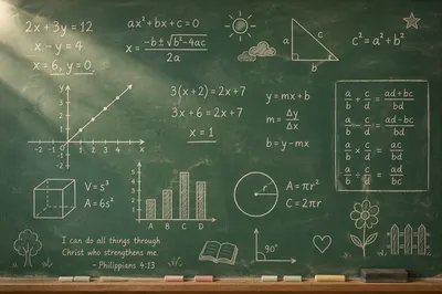 Classic Chalkboard with Handwritten Math Notes