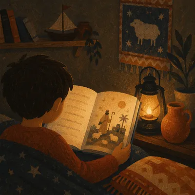 Child Reading in Warm Lamplight Wonder