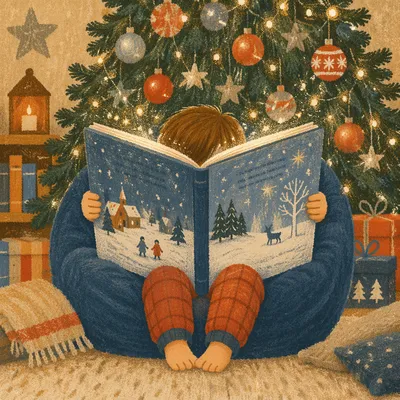 Child Reading Magical Winter Story