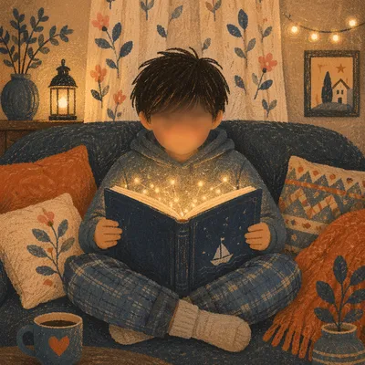 Child Reading Glowing Storybook With Wonder