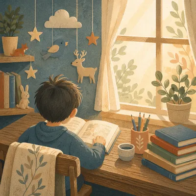 Child Reading in Cozy Wonder Nook
