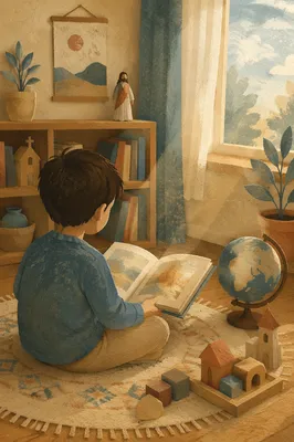 Child Reading Picture Book in Wonder