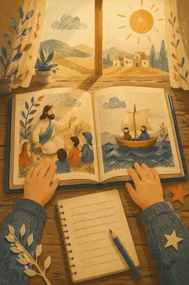 Child Hands Reading Storybook in Morning Light