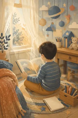 Child Reading by Morning Window