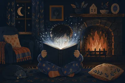 Child Reading by Magical Bedtime Glow