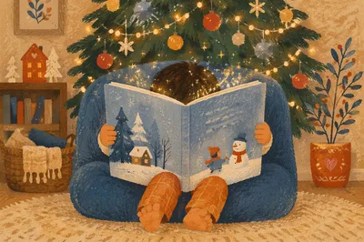 Child Reading Picture Book in Wonder