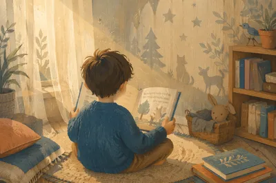 Child Reading in a Cozy Wonder Nook