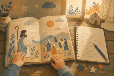 Child Hands Reading Storybook in Morning Light