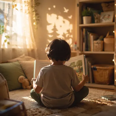 Child Reading in Cozy Wonder Nook