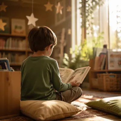 Child Reading with Wonder in Classroom