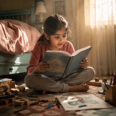 South Asian Girl Reading in Wonder